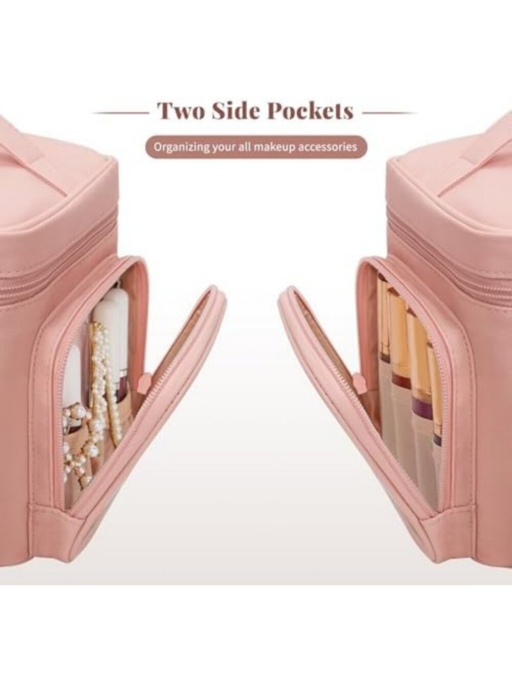 Spacious Pink Travel Makeup Bag for Girls - Stylish Cosmetic Organizer - Picture 6 of 6